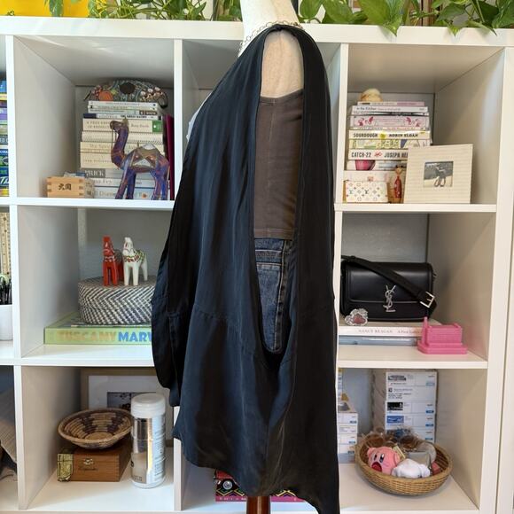 Vintage 90s Longer Length Sleeveless Lightweight Vest Kimono Black Wms L - Picture 4 of 9